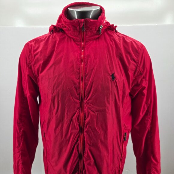 Polo Ralph Lauren Men's Red Hooded Pony Waterproof Rain Jacket Full Zip  Medium - Picture 1 of 15